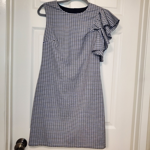 Banana Republic Plaid Sleeveless Dress Sz 0 Ruffle Split Sleeve - Picture 1 of 11